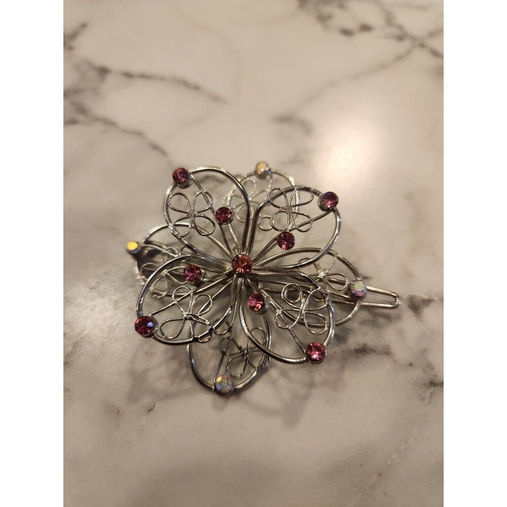 Conair Sophisticates Silver-Tone Floral Crystal Rhinestone Flower Hair Barrette